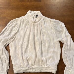 Ann Taylor Cream Ribbed Smocked Blouse with Mandarin Collar